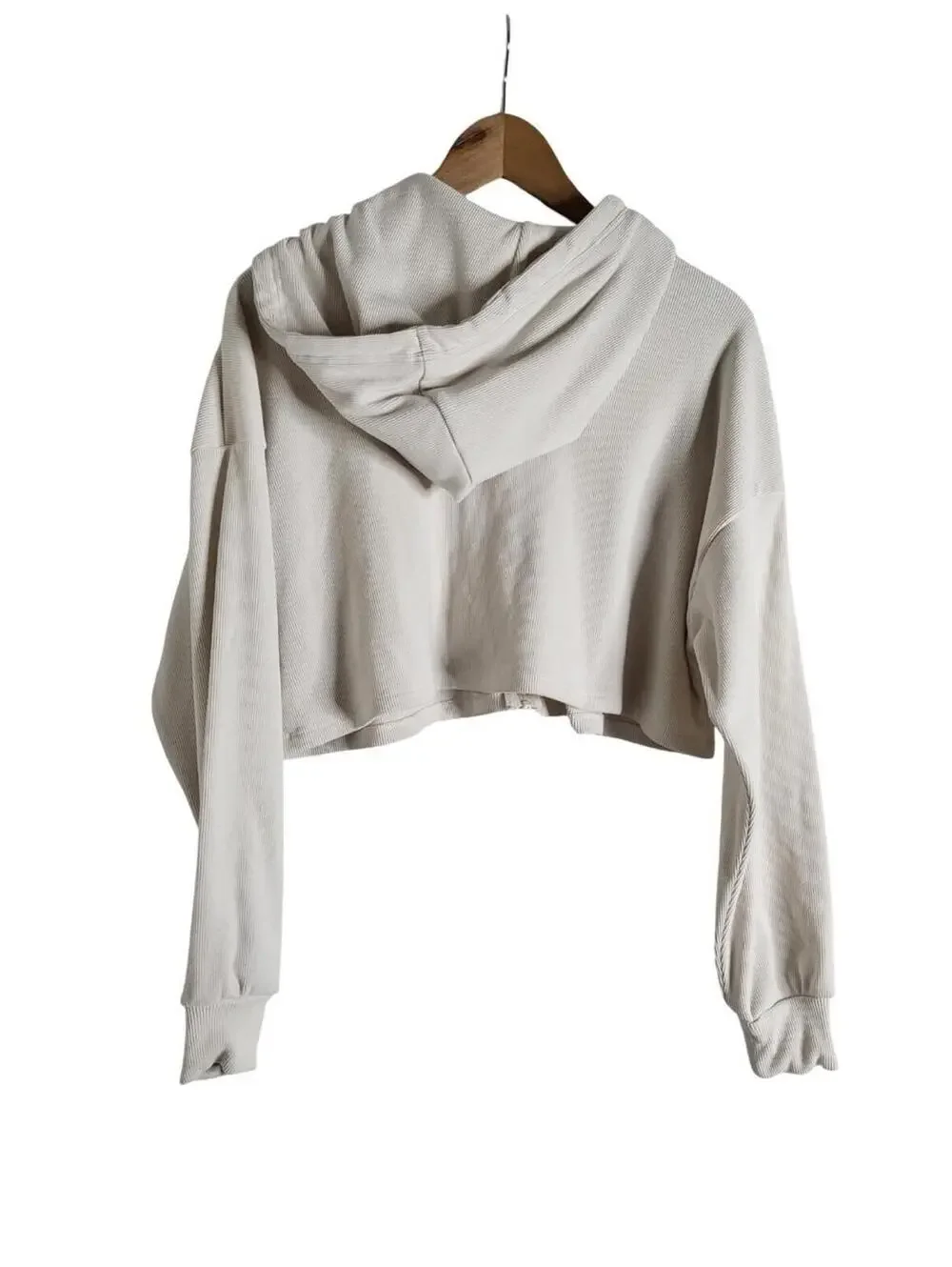 Wild Fable Cream Colored Cropped Ribbed Zip Up Hoodie Size Large - Picture 5 of 9